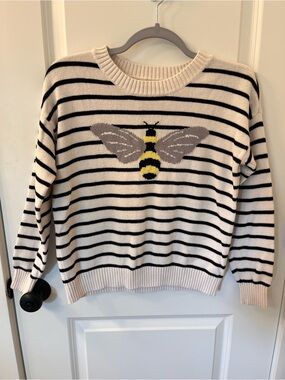 LOFT Cream & Black Striped Bee Sweater
